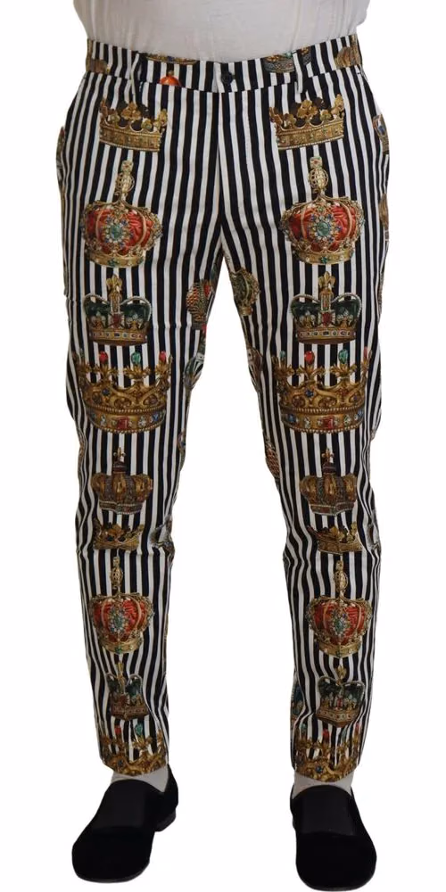 Dolce & Gabbana White Cotton Stretch Crown Trouser Pants