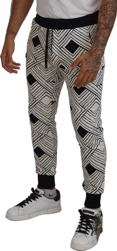 Dolce & Gabbana Black White Cotton Trousers Sport Pants