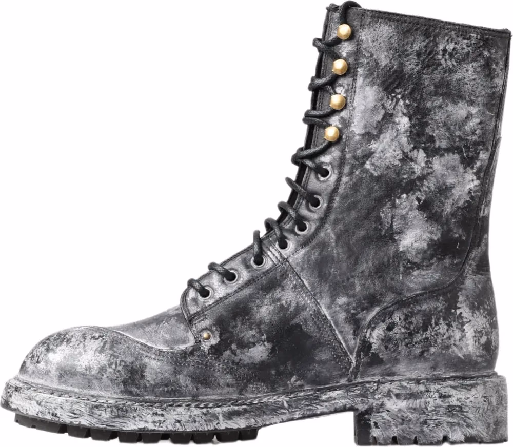 Dolce & Gabbana Black Gray Leather Mid Calf Boots Shoes