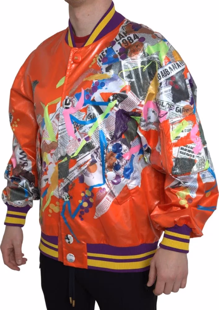 Dolce & Gabbana Orange Polyester Button Blouson Jacket