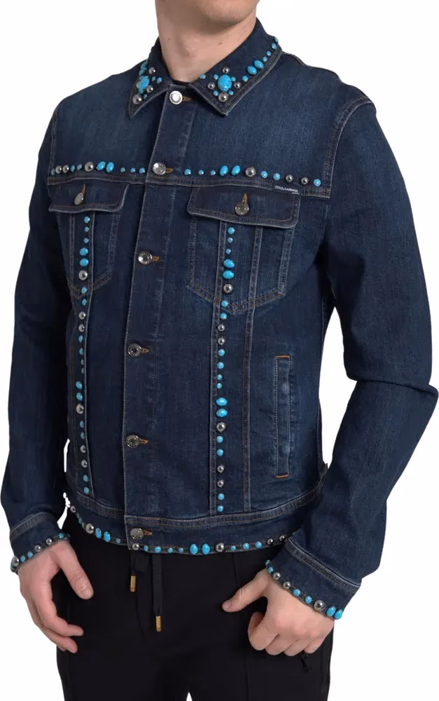 Dolce & Gabbana Blue Denim Turquoise Stones Studded Jacket