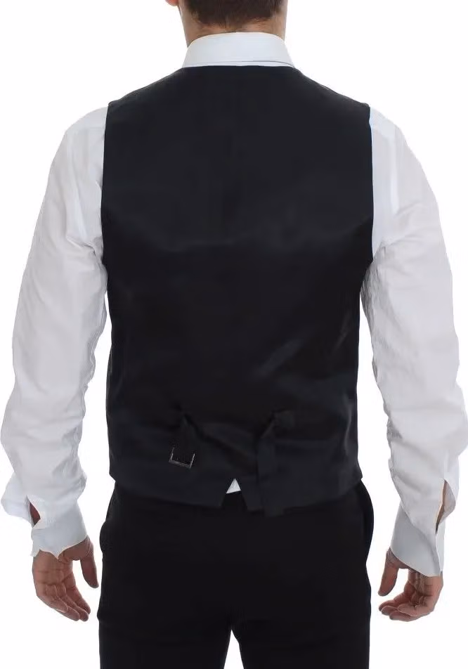 Dolce & Gabbana Gray Striped Wool Single Breasted Vest