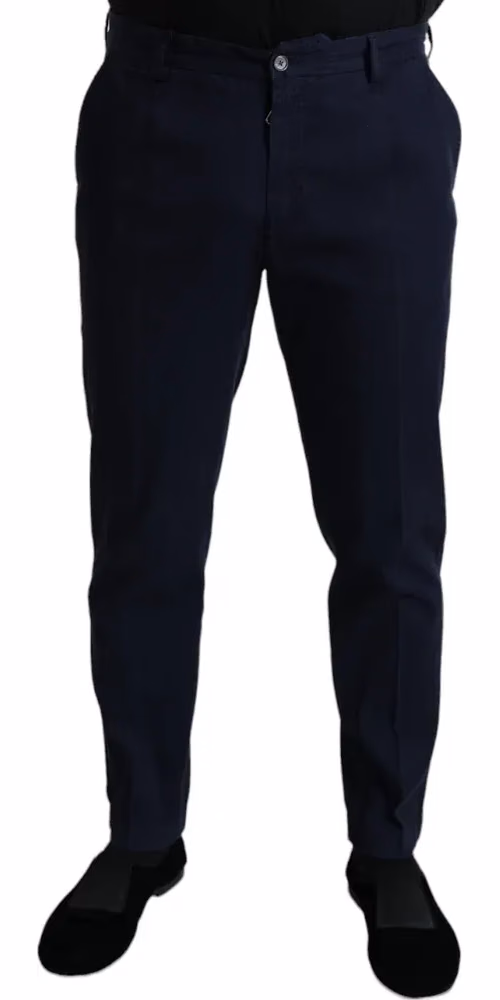Dolce & Gabbana Dark Blue Cotton Stretch Slim Fit Dress Pants