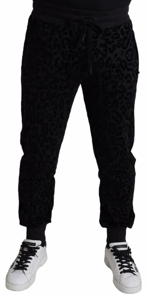 Dolce & Gabbana Black Leopard Cotton Slim Fit Jogger Pants
