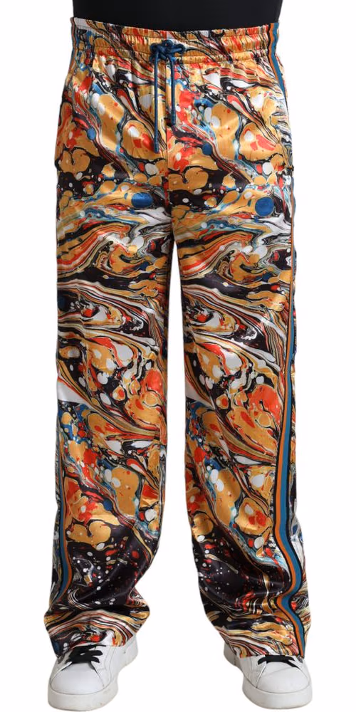 Dolce & Gabbana Multicolor Marble Print Satin Pants