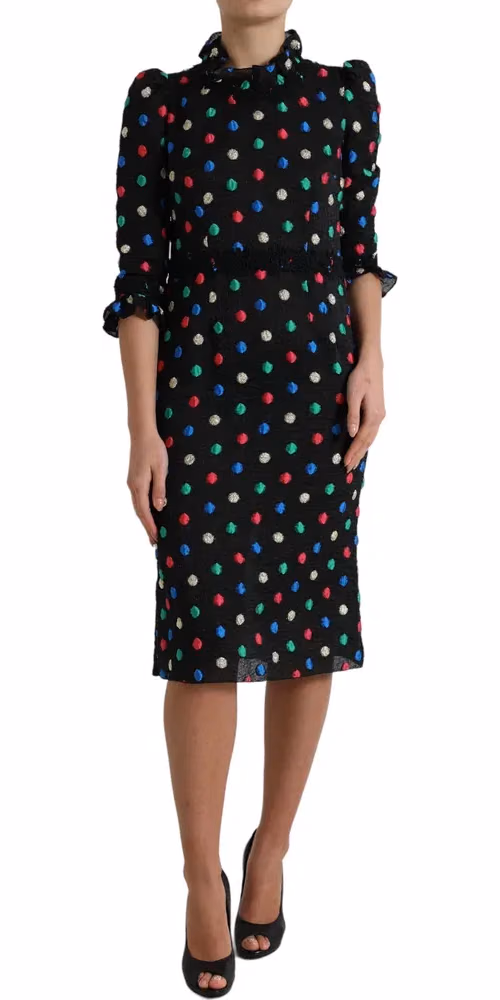 Dolce & Gabbana Black Polka Dot Ruffle Cotton Midi Dress