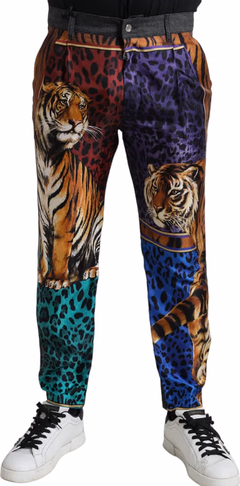 Dolce & Gabbana Multicolor Tiger Cotton Loose Denim Jeans