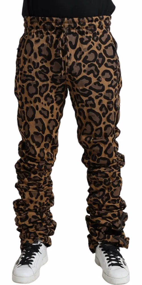 Dolce & Gabbana Brown Leopard Jacquard Jogger Pants