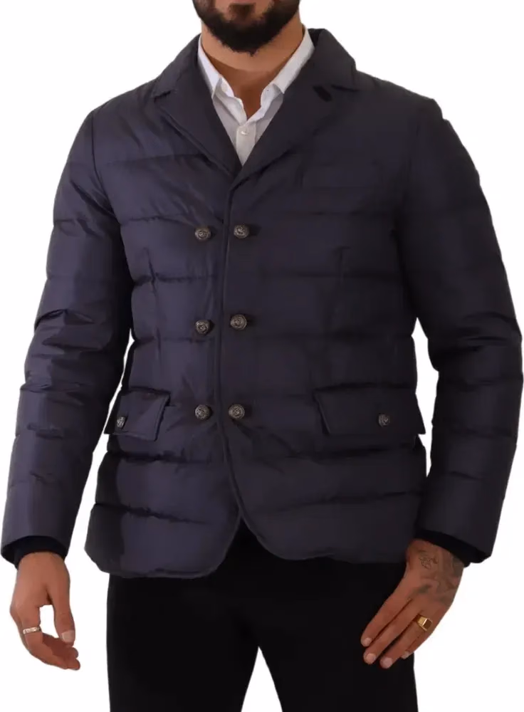 Dolce & Gabbana Blue Silk Goat Coat Blouson Winter Jacket