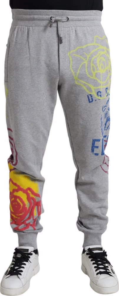 Dolce & Gabbana Gray Cotton Graffiti Sweatpants Jogger Pants