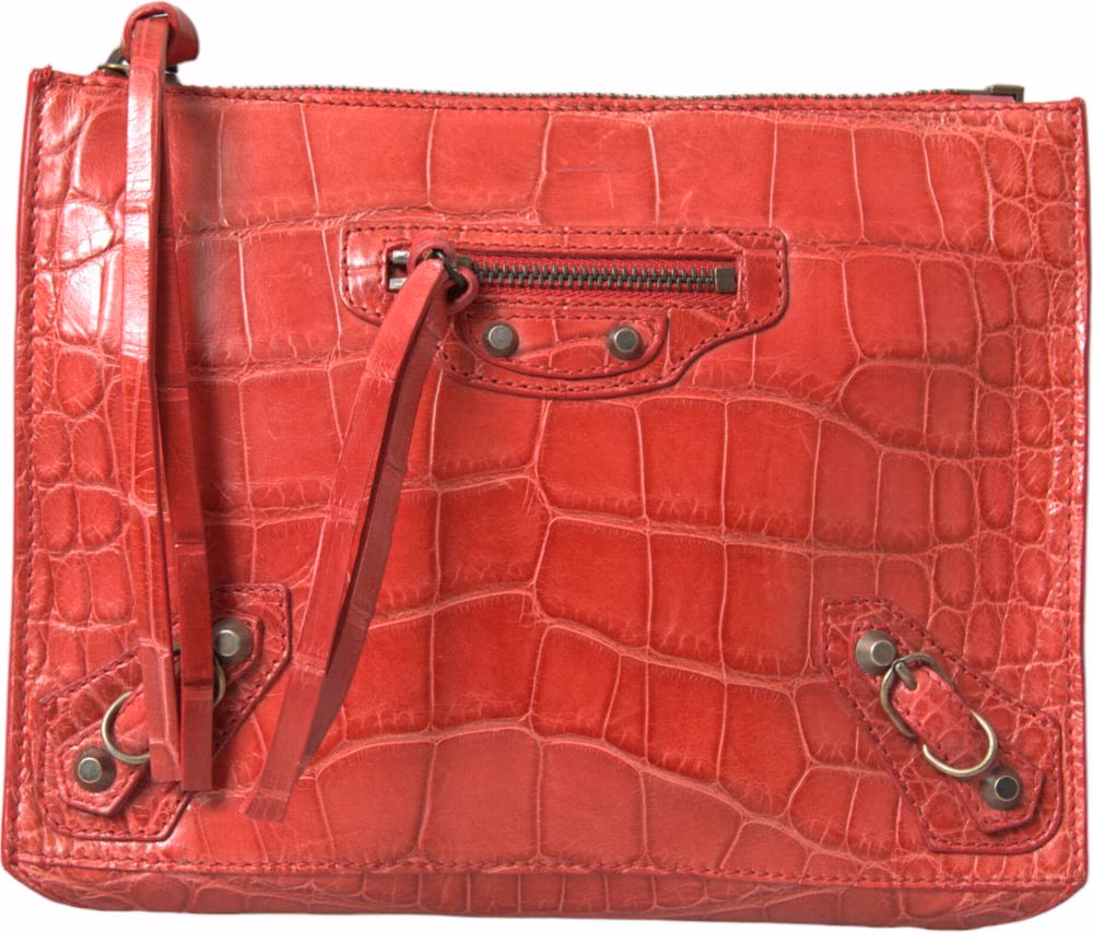 Balenciaga Red Exotic Skin Leather Classic Pouch Purse Wristlet Bag