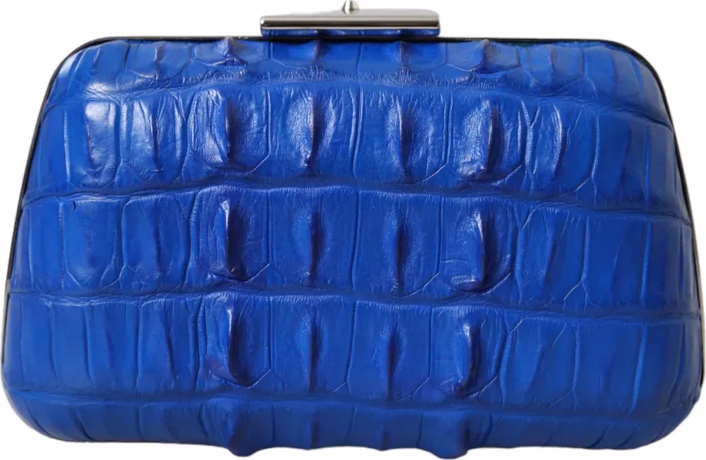 Balenciaga Blue Exotic Skin Leather Shoulder Crossbody Box Clutch Bag