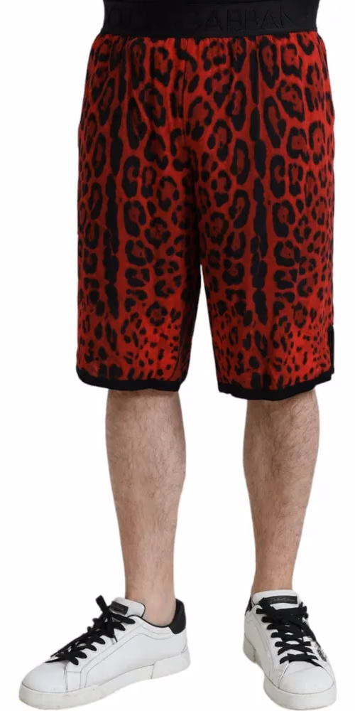 Dolce & Gabbana Red Leopard Print Viscose Bermuda Shorts