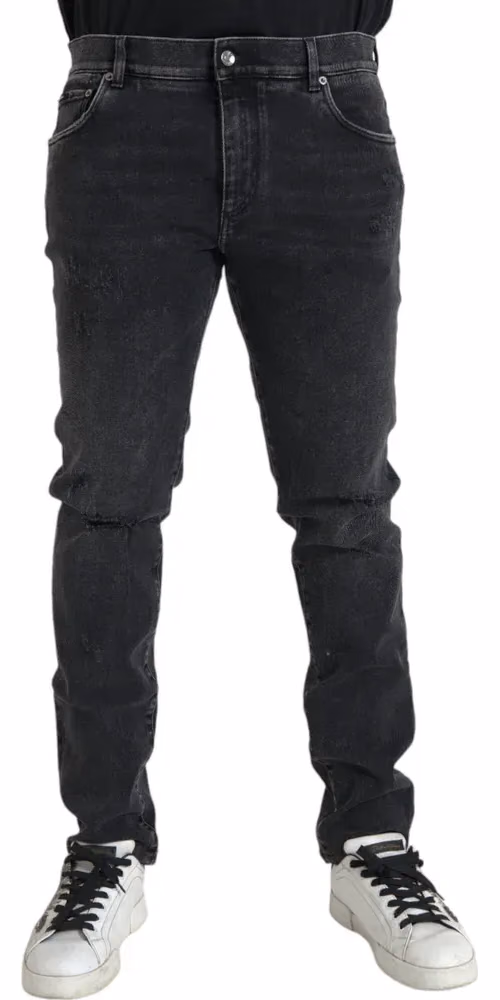 Dolce & Gabbana Gray Cotton Stretch Skinny Denim Logo Jeans