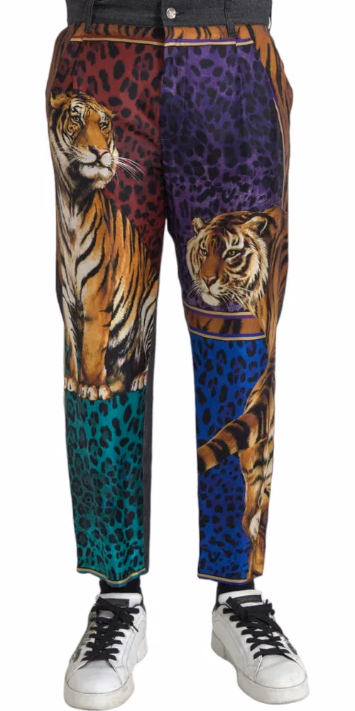 Dolce & Gabbana Multicolor Tiger Leopard Cotton Loose Tapered Pants