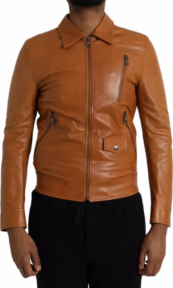 Dolce & Gabbana Brown Lamb Leather Full Zip Blouson Jacket