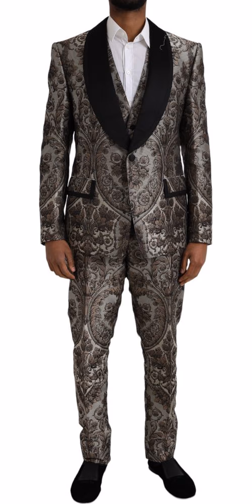 Dolce & Gabbana Brown Floral Jacquard Formal 3 Piece Suit