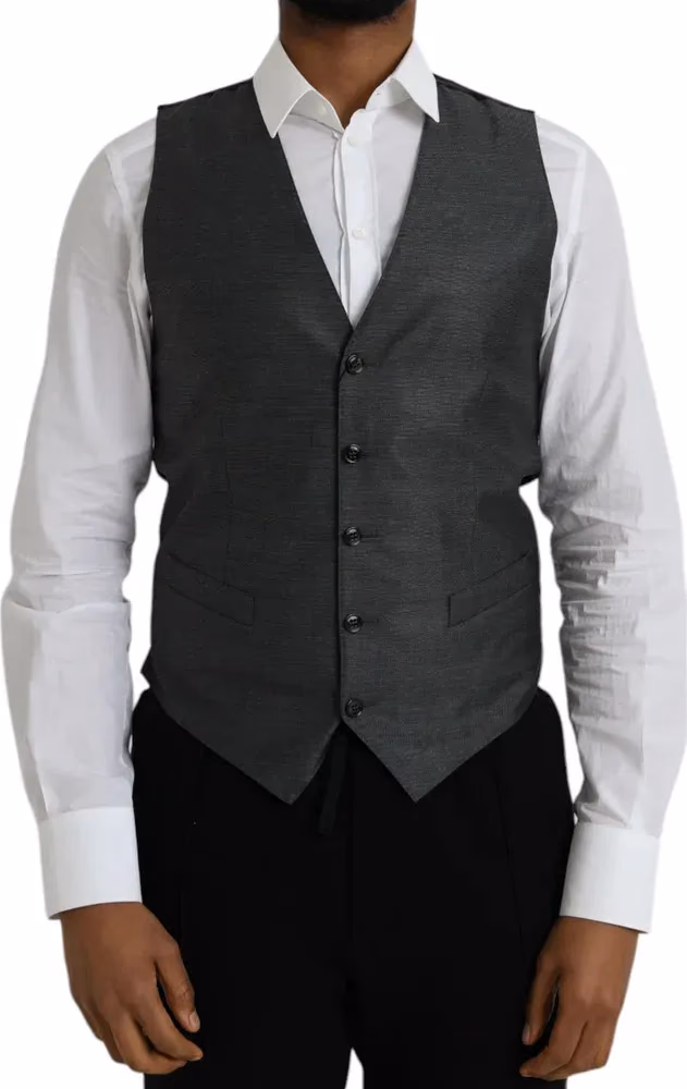 Dolce & Gabbana Gray Wool Formal Dress Waistcoat Vest