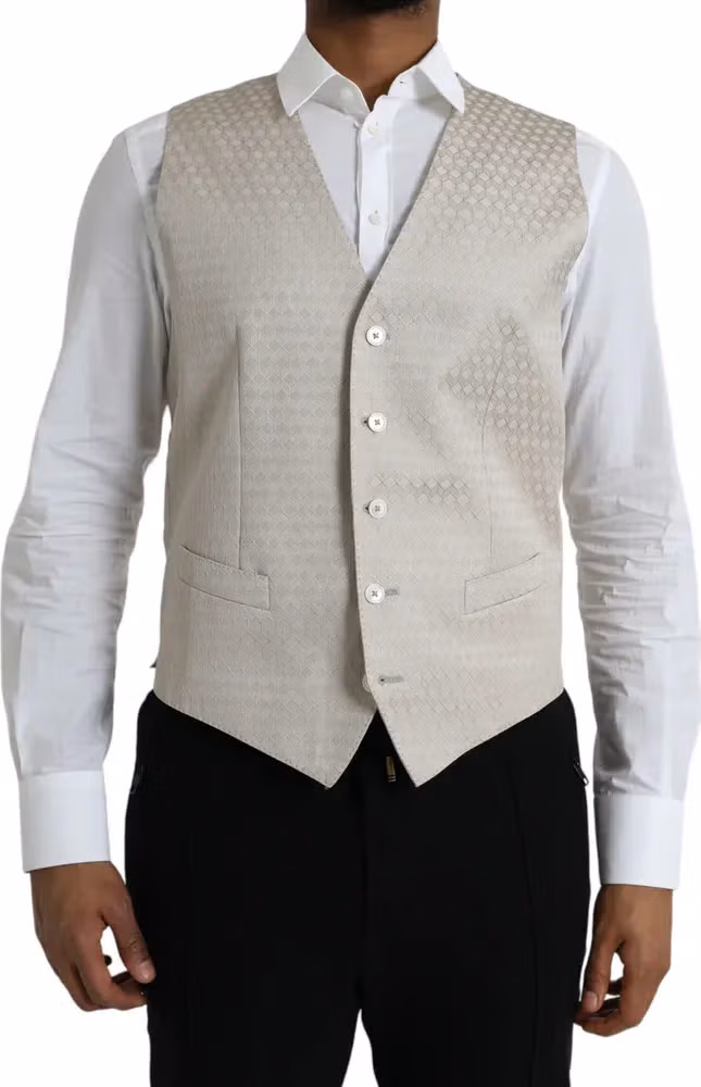 Dolce & Gabbana Off White Cotton Waistcoat Dress Formal Vest