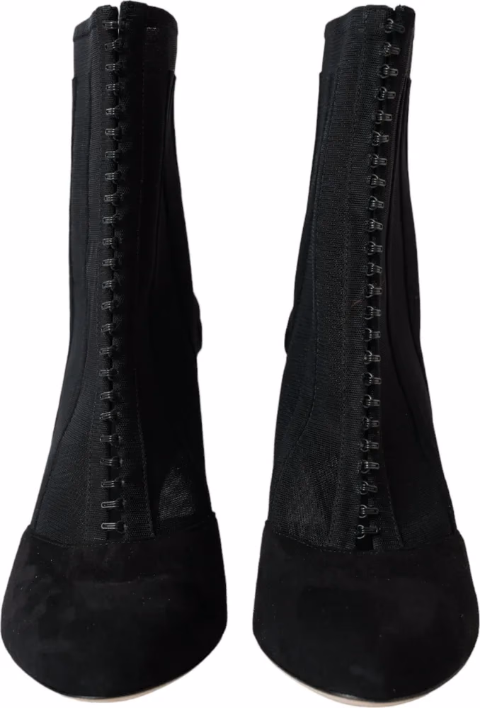 Dolce & Gabbana Black Mesh Stiletto Heels Ankle Boots Shoes