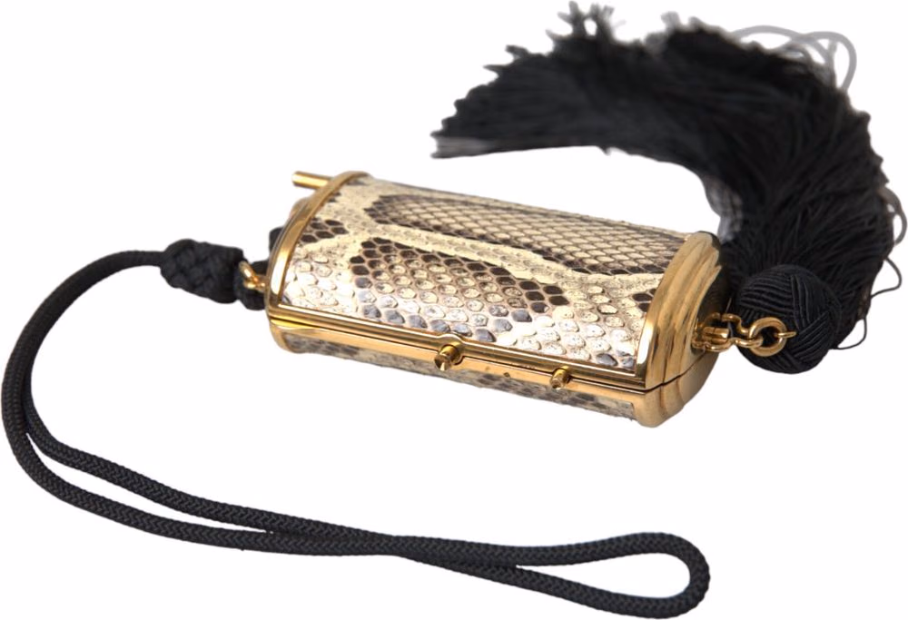 Dolce & Gabbana Beige Exotic Leather Mini Mirror Tassel Make Up Holder Bag