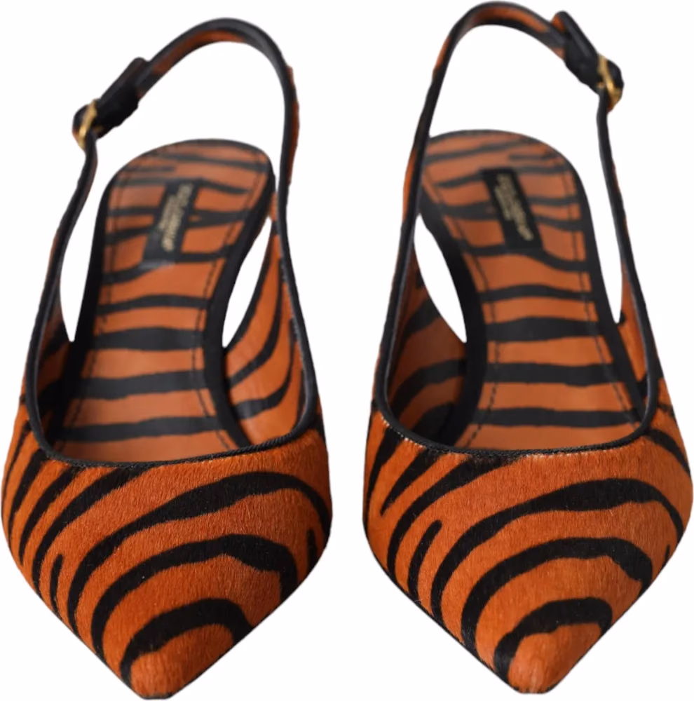 Dolce & Gabbana Black Orange Zebra Leather Slingbacks Shoes