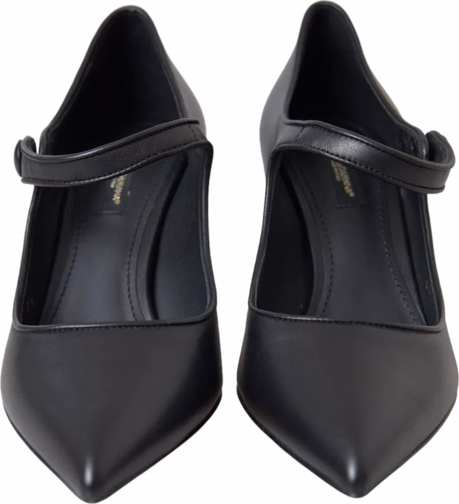 Dolce & Gabbana Black Leather Logo Heels Mary Janes Pumps Shoes