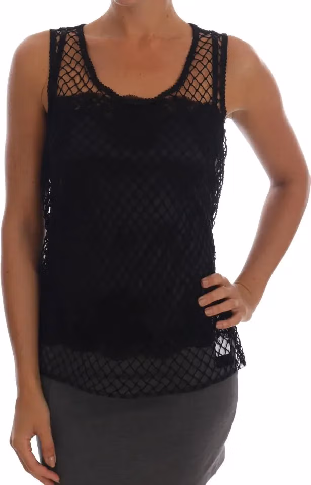 Dolce & Gabbana Black Silk Mesh Floral Lace Top