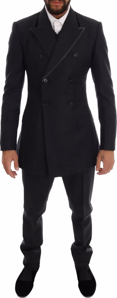 Dolce & Gabbana Gray Wool Double Breasted 3 Piece Suit