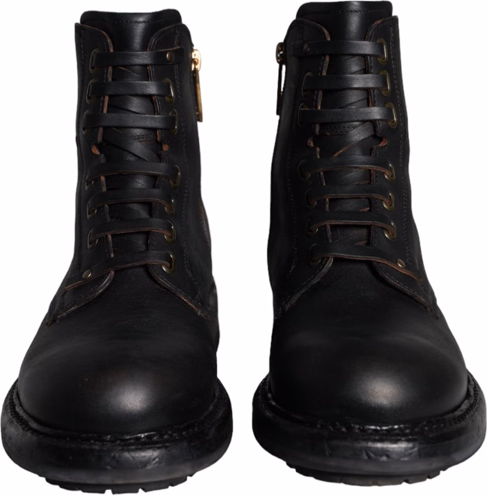 Dolce & Gabbana Black Lace Up Mid Calf Boots Men Shoes