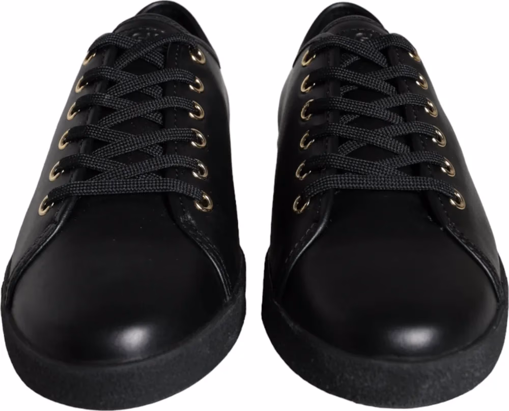 Dolce & Gabbana Black Gold Leather Classic Sneakers Shoes