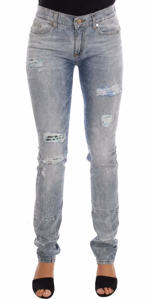 Versace Jeans Blue Wash Torn Stretch Slim Fit Jeans