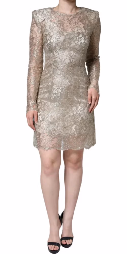 Dolce & Gabbana Gold Floral Lace A-line Sheath Mini Dress