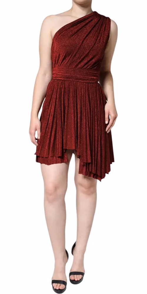 Dolce & Gabbana Red One Shoulder Pleated A-line Mini Dress
