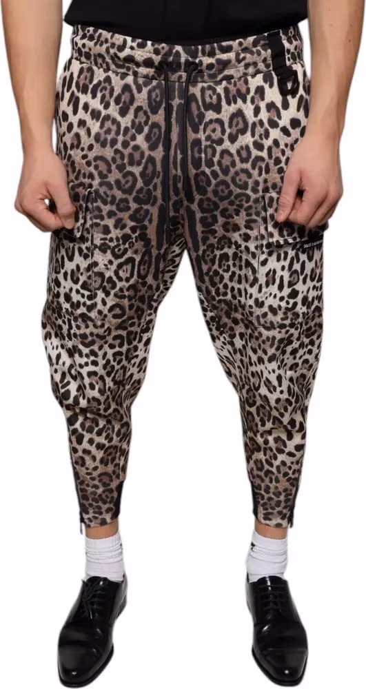 Dolce & Gabbana Brown Leopard Polyester Jogger Pants