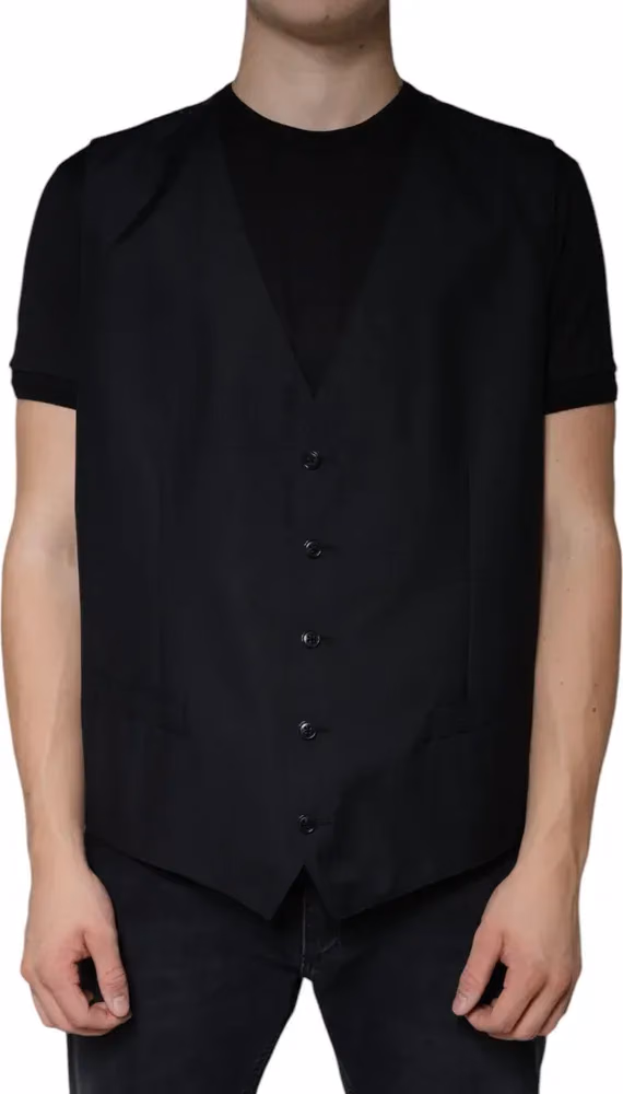 Dolce & Gabbana Black Wool Waistcoat Dress Formal Vest