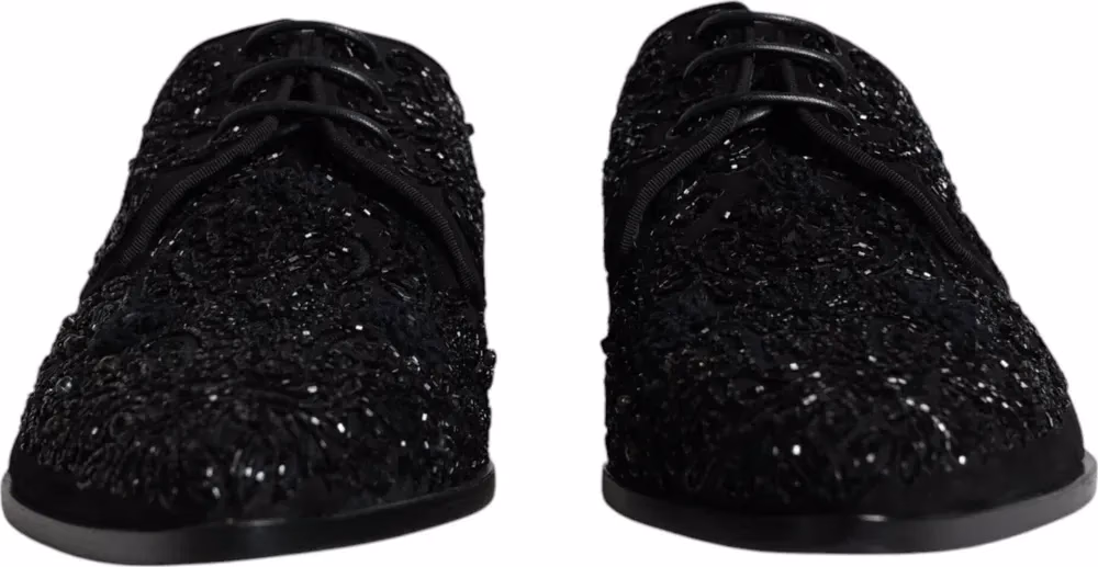 Dolce & Gabbana Black Embellished Suede Derby Formal Shoes