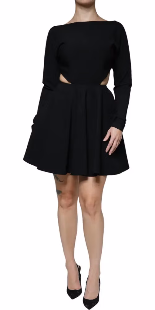 Dolce & Gabbana Black Viscose Cut Out A-line Long Sleeves Mini Dress