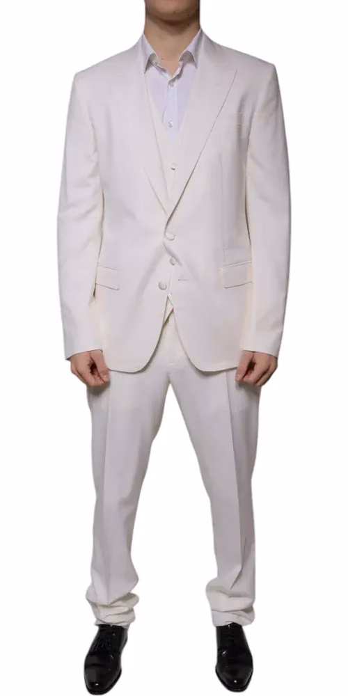 Dolce & Gabbana White Wool Silk 3 Piece SlimFit Formal Suit