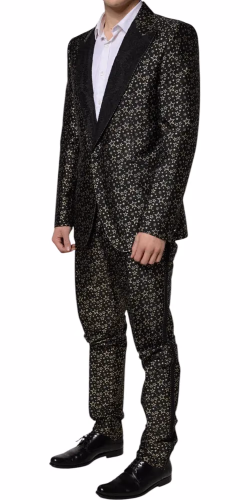 Dolce & Gabbana Dark Gray Stars Jacquard SICILIA 2 Piece Suit