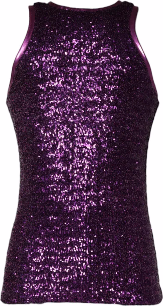 Dolce & Gabbana Purple Sequin Round Neck Sleeveless T-shirt