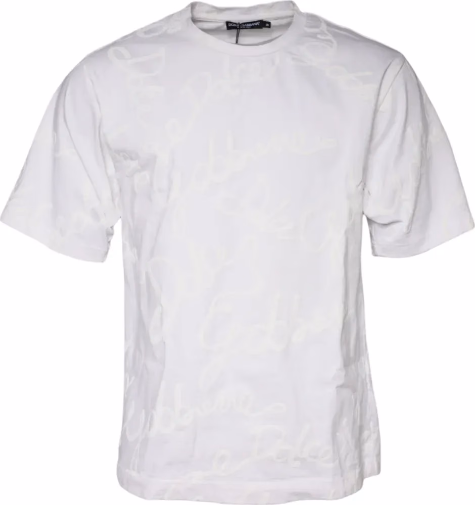 Dolce & Gabbana White Logo Print Cotton Crew Neck T-shirt