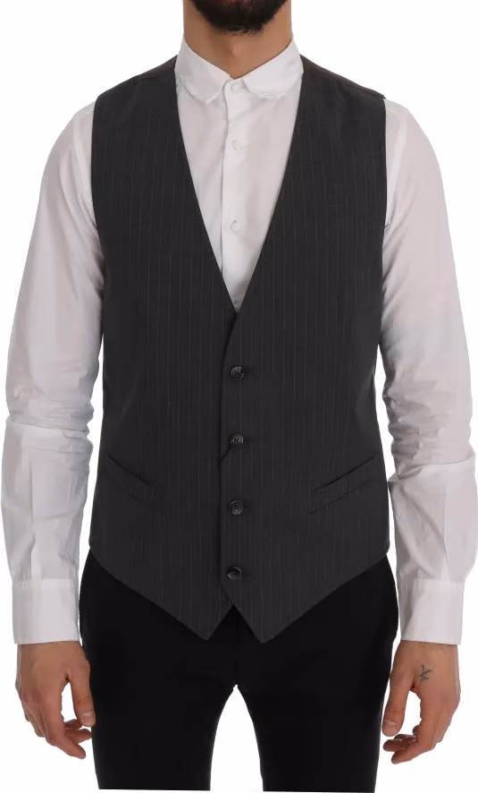 Dolce & Gabbana Gray STAFF Cotton Striped Vest