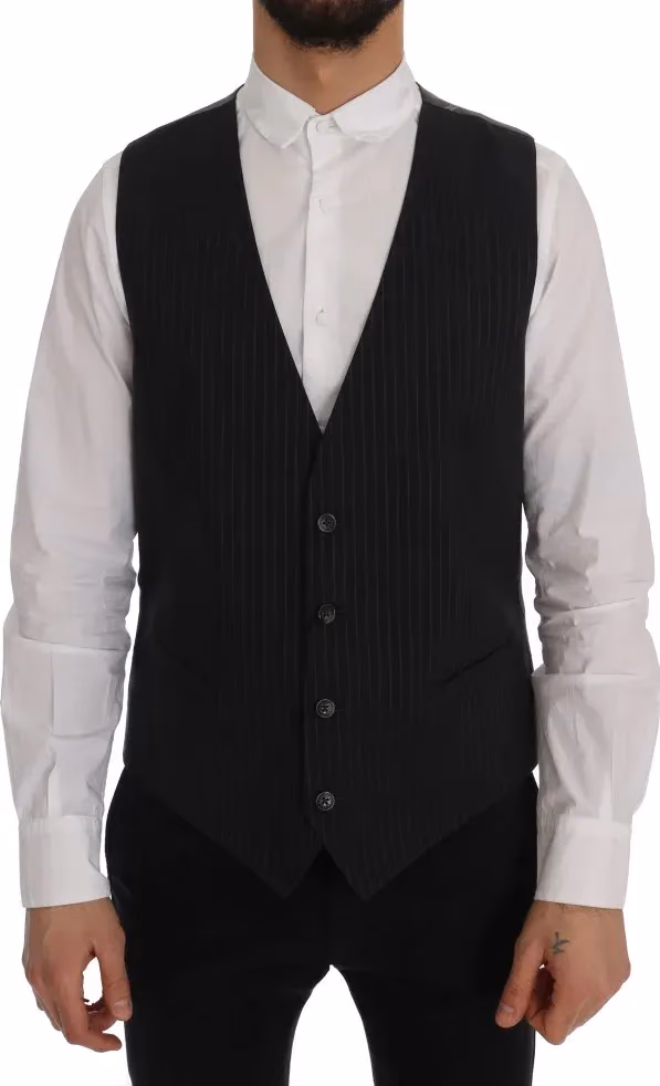 Dolce & Gabbana Gray STAFF Cotton Striped Vest