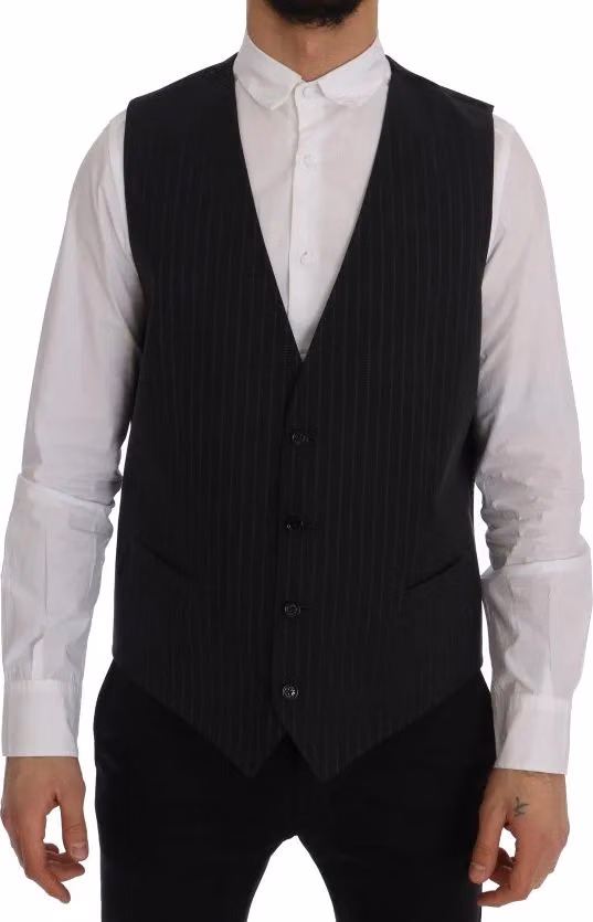 Dolce & Gabbana Gray STAFF Cotton Striped Vest