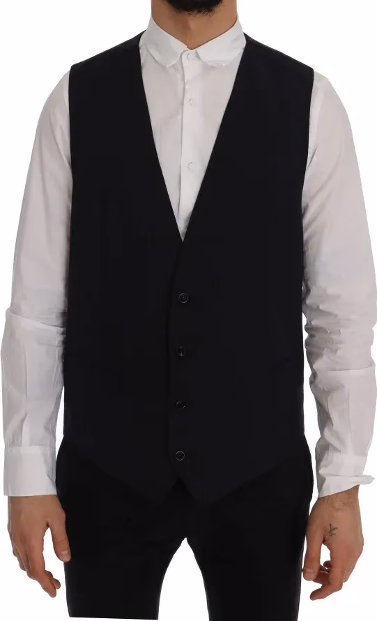 Dolce & Gabbana Black STAFF Wool Striped Vest