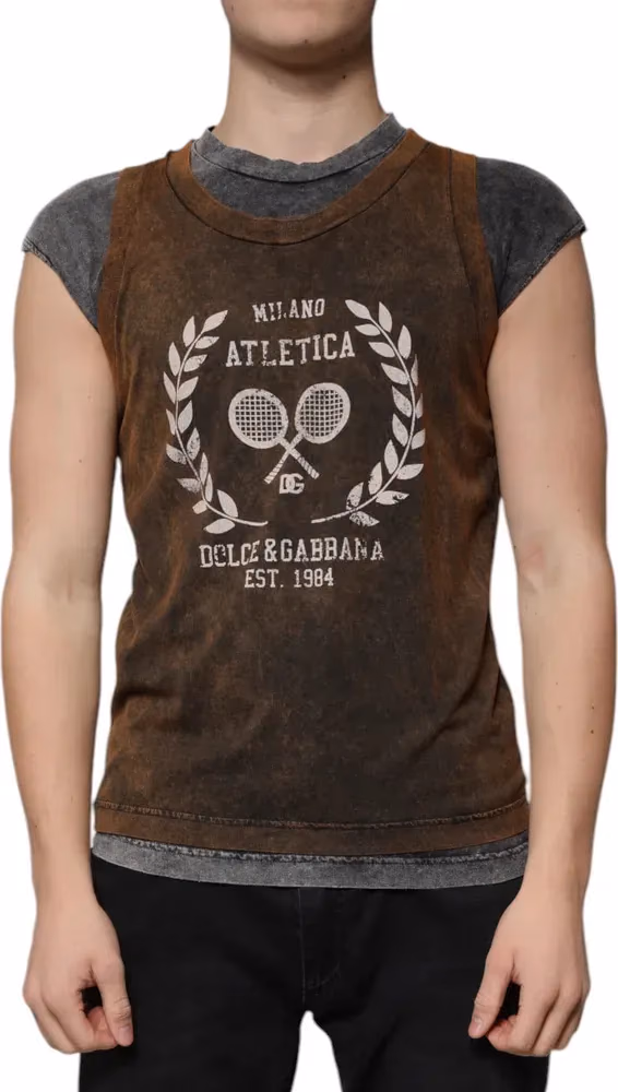 Dolce & Gabbana Brown Cotton Crew Neck Sleeveless T-shirt