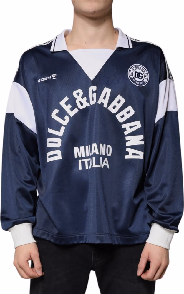 Dolce & Gabbana Blue White Milano Long Sleeve Jersey T-shirt