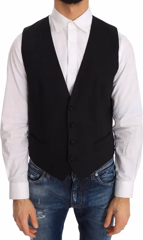 Dolce & Gabbana Black Wool Silk Vest