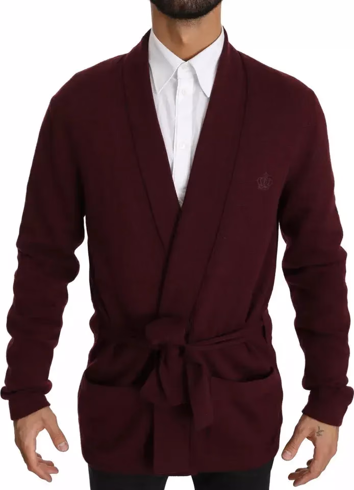 Dolce & Gabbana Bordeaux Cashmere Crown Cardigan Sweater